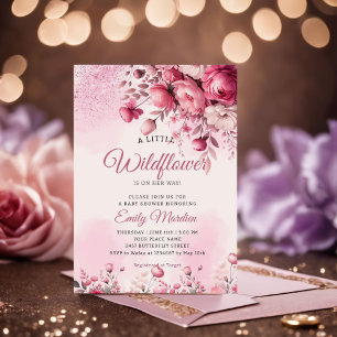 A Little Wildflower floral pink Girl Baby Shower Invitation