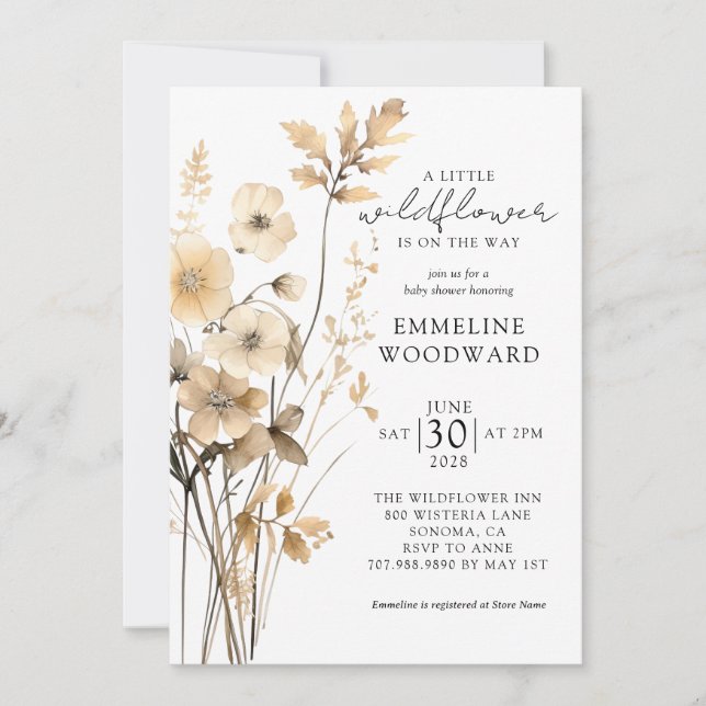 A Little Wildflower Gender Neutral Baby Shower  Invitation (Front)