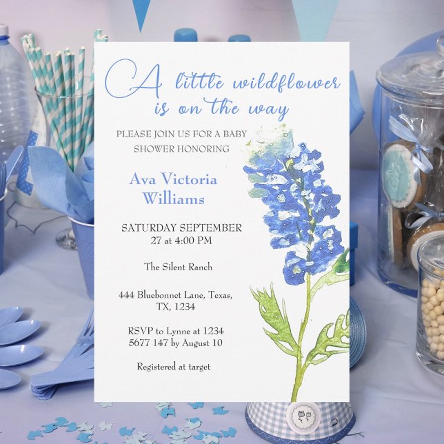 A Little Wildflower Girl Baby Shower Blue Flower Invitation (Creator Uploaded)