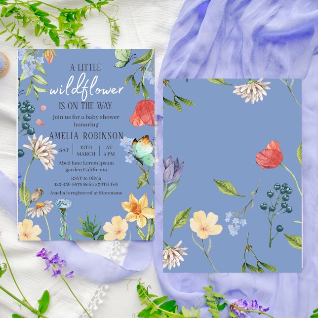 A Little Wildflower Girl Baby Shower Blue Invitation (Creator Uploaded)