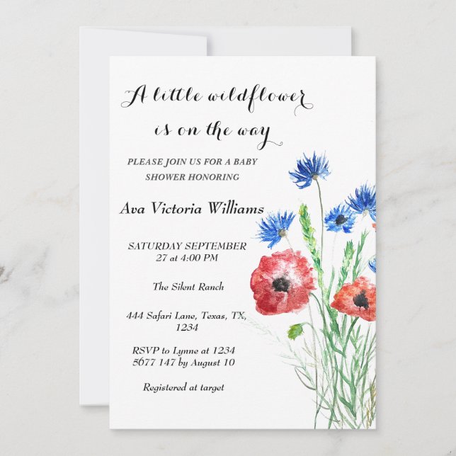 A Little Wildflower Girl Baby Shower Cornflowers  Invitation (Front)