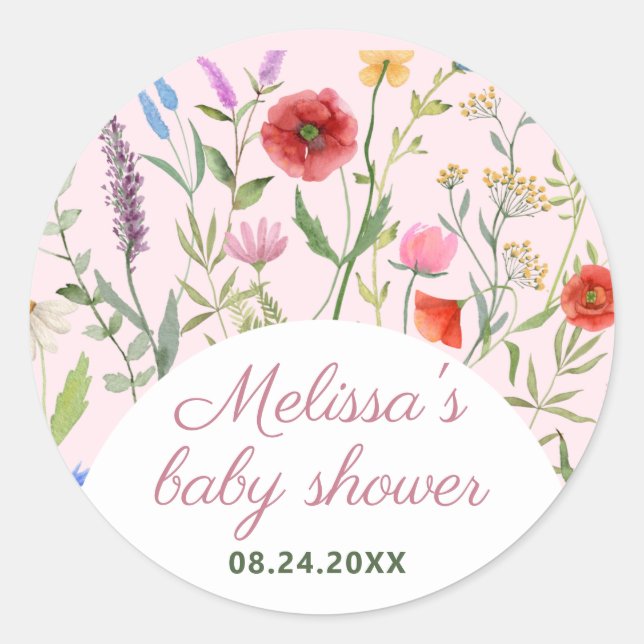 A Little Wildflower Girl Baby Shower Invitation Classic Round Sticker (Front)