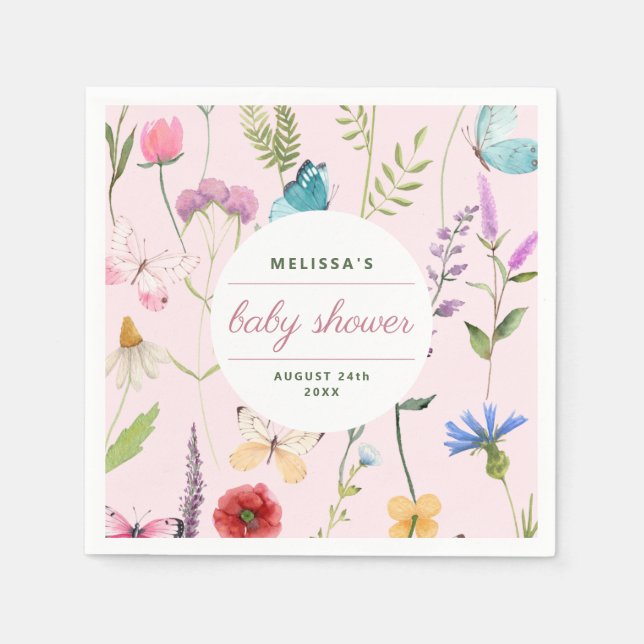 A Little Wildflower Girl Baby Shower Invitation Napkin (Front)