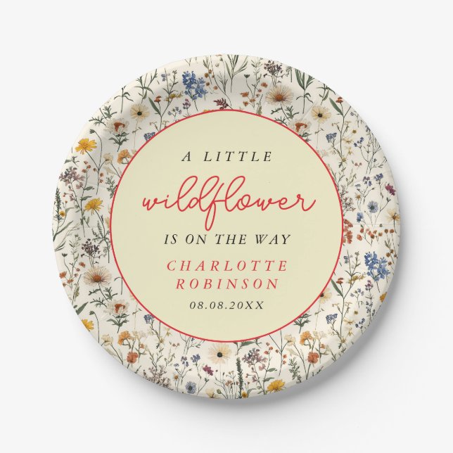 A Little Wildflower Girl Baby Shower Paper Plate (Front)