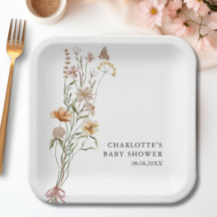 A Little Wildflower Girl Baby Shower Paper Plate
