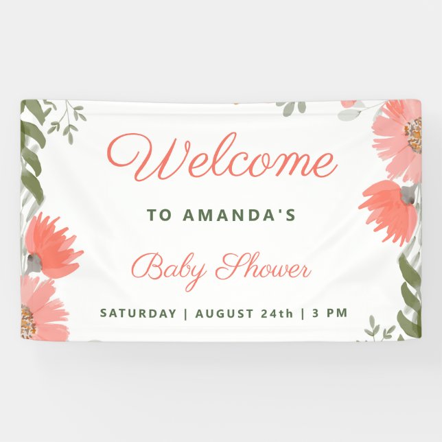 A Little Wildflower Girl Peach Baby Shower Banner (Horizontal)
