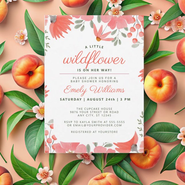 A Little Wildflower Girl Peach Baby Shower Invitation (Creator Uploaded)