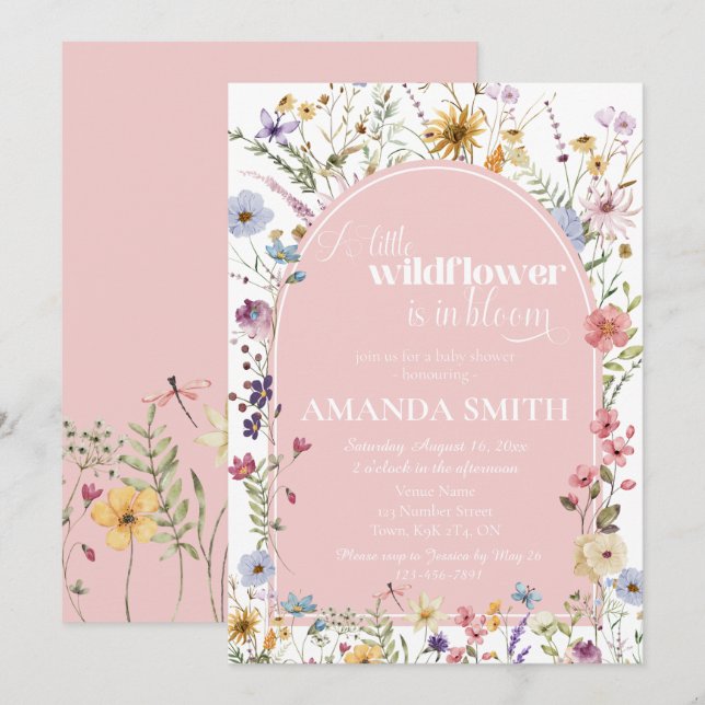 A Little Wildflower is in Bloom Floral Baby Shower Invitation (Front/Back)
