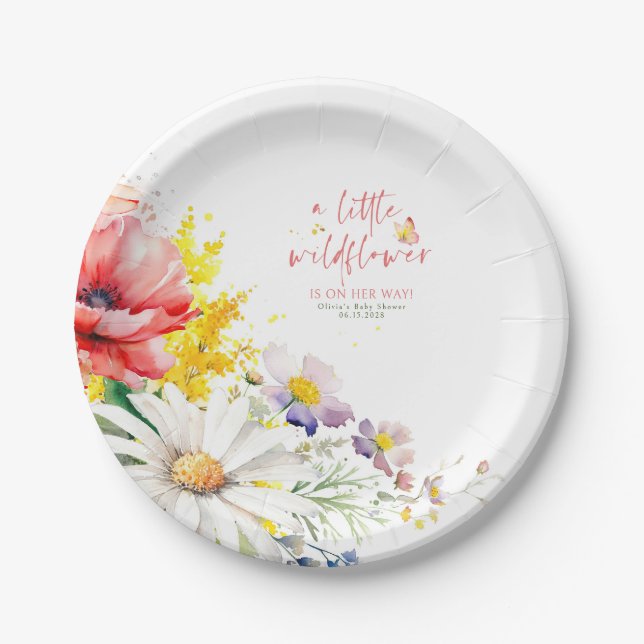 A Little Wildflower Is On Her Way Cute Baby Shower Paper Plate (Front)