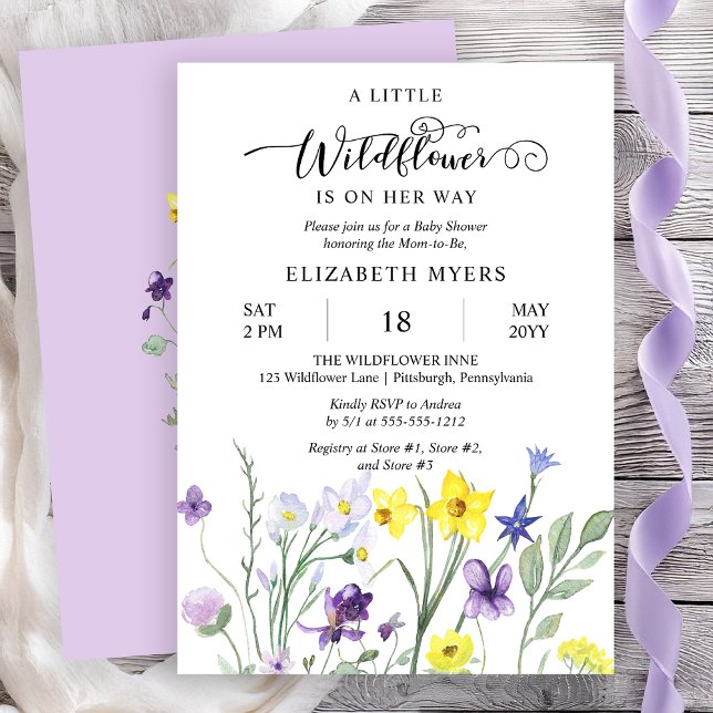 A Little Wildflower Is On Her Way Girl Baby Shower Invitation (A Little Wildflower Is On Her Way Lavender Girl Baby Shower Invitation - Print | Digital)