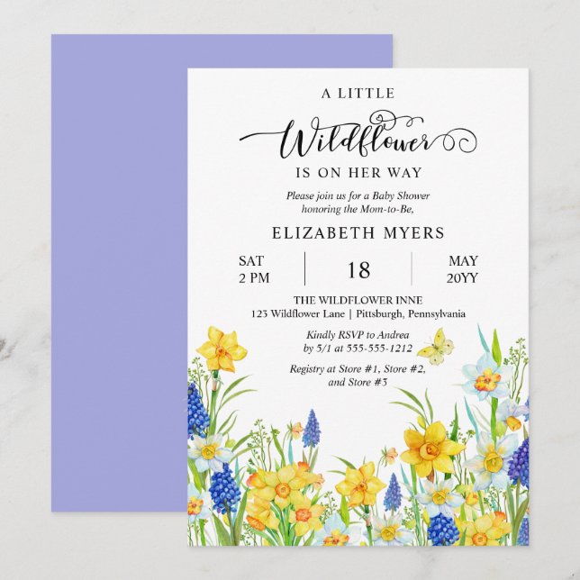 A Little Wildflower Is On Her Way Girl Baby Shower Invitation (Front/Back)