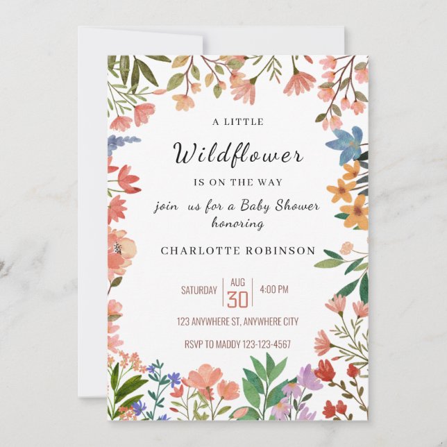 A Little Wildflower Is On The Way Baby Shower Invitation (Front)