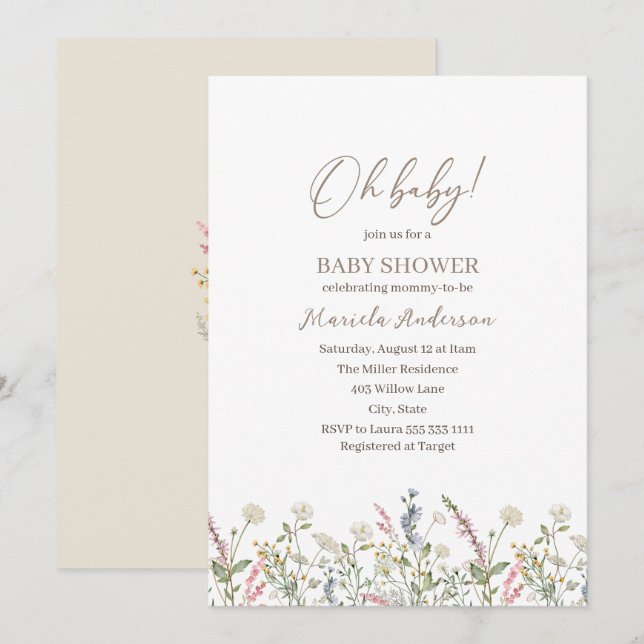 A little wildflower is on the way  Baby Shower Invitation (Front/Back)
