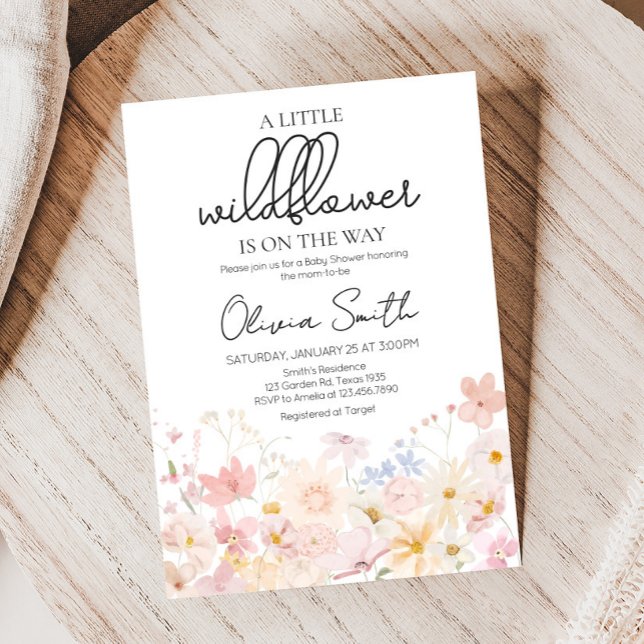 A Little Wildflower Is On The Way Baby Shower Invitation (Floral Little Wildflower Is On The Way Baby Shower Invitation)