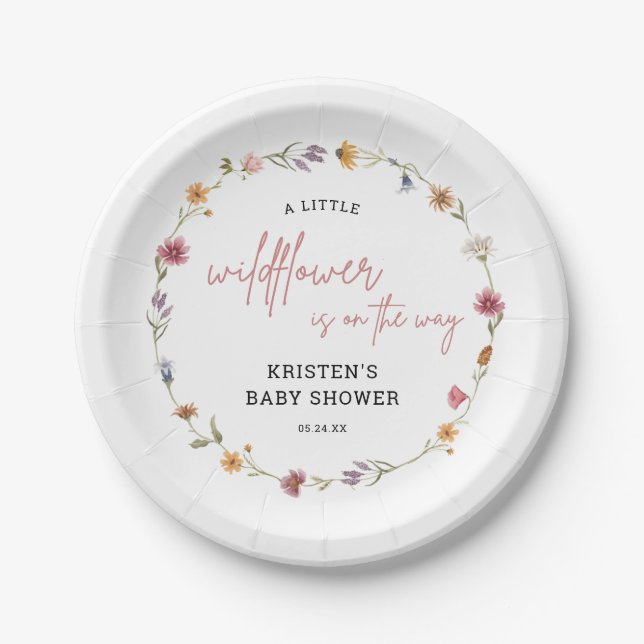 A Little Wildflower Is On The Way Baby Shower Paper Plate (Front)