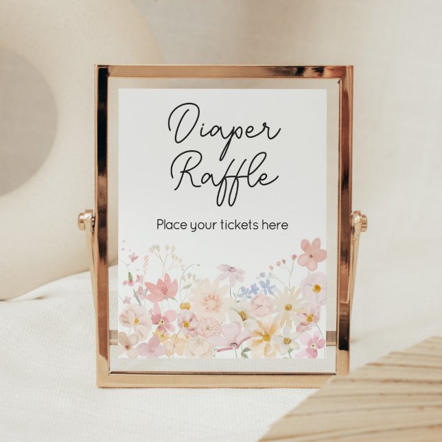A Little Wildflower Is On The Way Diaper Raffle Poster (Floral Little Wildflower Is On The Way Baby Shower Diaper Raffle Sign)
