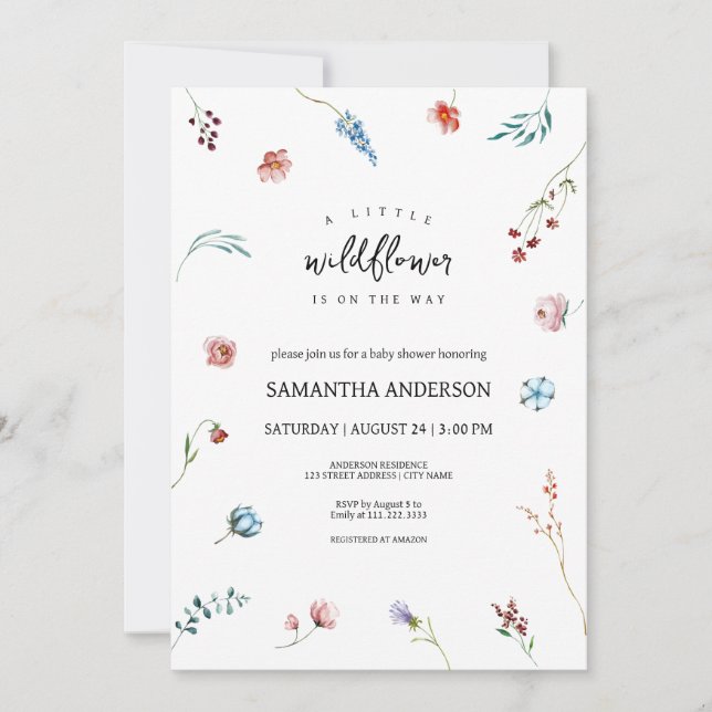 A Little Wildflower is on the way Girl Baby Shower Invitation (Front)
