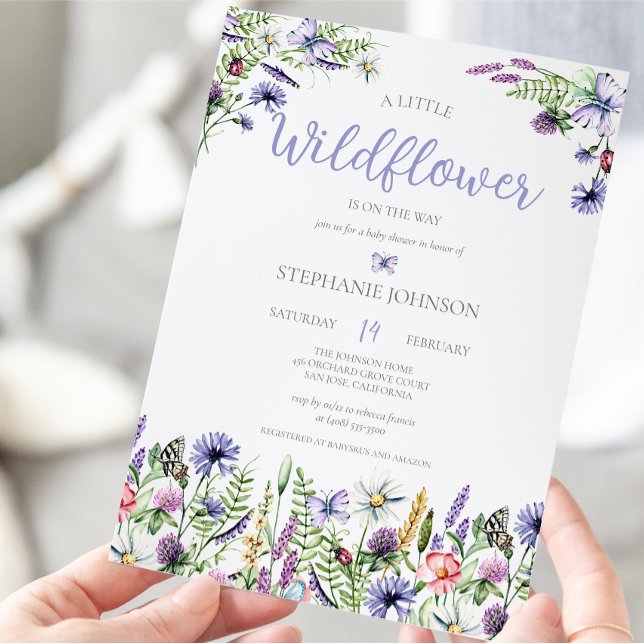 A Little Wildflower Lavender Floral Baby Shower Invitation (Creator Uploaded)