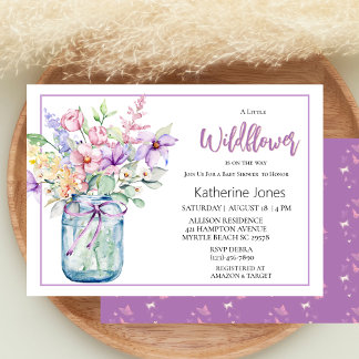 A Little Wildflower Mason Jar Girl Baby Shower Invitation