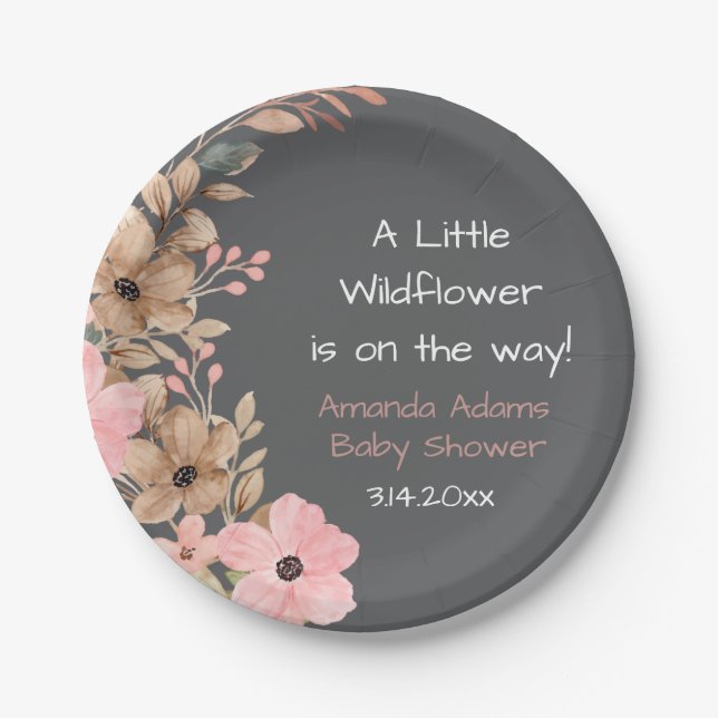 A Little Wildflower Pink Girl Baby Shower Paper Plate (Front)