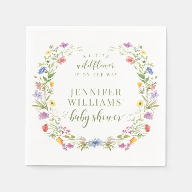 A little wildflower watercolor baby girl shower napkin (Front)