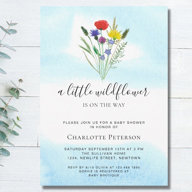 A Little Wildflower Watercolor Baby Shower Invitation (Creator Uploaded)