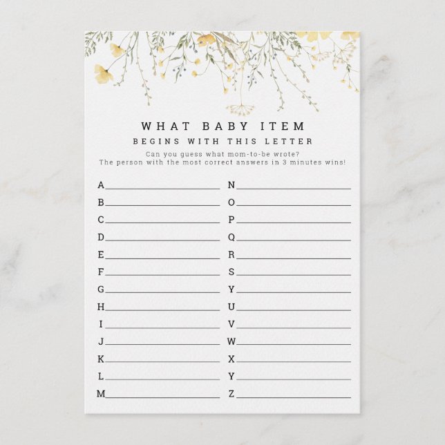 A Little Wildflower What Baby Item Baby Shower Enclosure Card (Front)