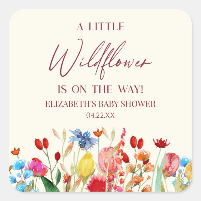 A Little Wildflower Wild Flower Floral Baby Shower Square Sticker (Front)