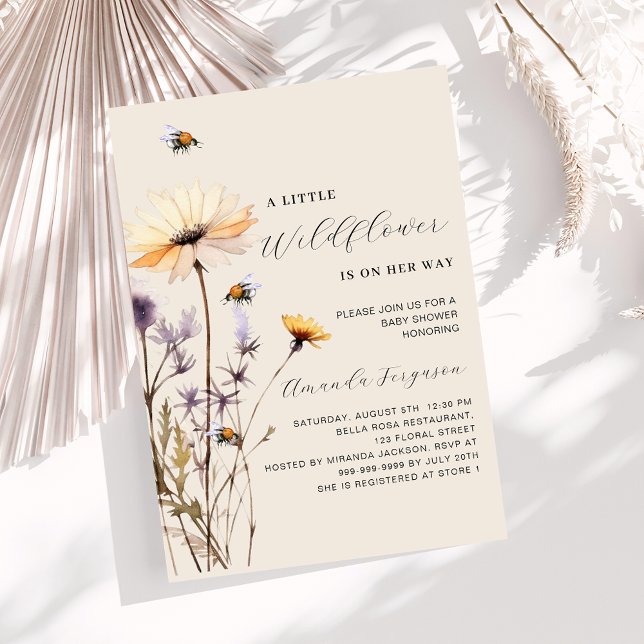 A little wildflower yellow beige baby shower invitation (Creator Uploaded)