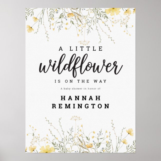 A Little Wildflower Yellow Watercolor Baby Shower Poster (Front)