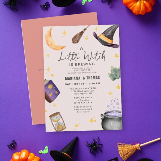 A Little Witch Brewing Girl Halloween Baby Shower Invitation (Creator Uploaded)