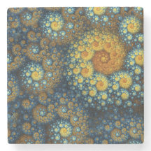 "a.lone" Blue Organic Spiral Fractal Stone Coaster