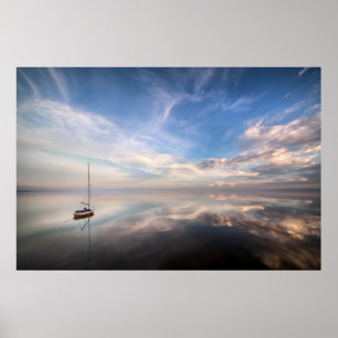 A Lone Sailboat On The Calm Waters Of Salton Poster