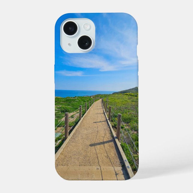 a long winding footpath at Point Dume iPhone 15 Case (Back)