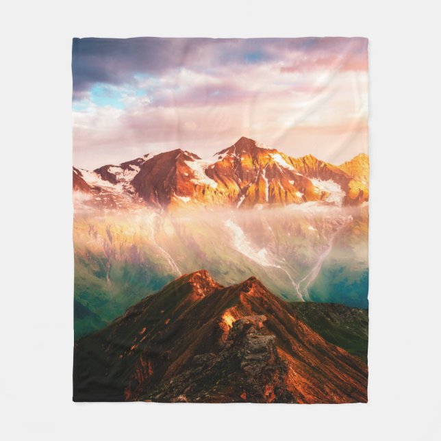 A look at the sunlit hills at twilight. Dramatic e Fleece Blanket (Front)