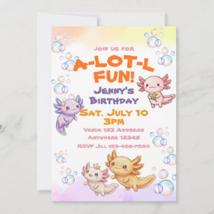 A-Lot-L Fun Kawaii Axolotl Birthday Invitation