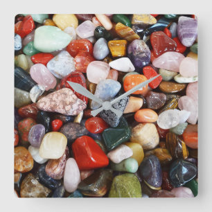 a lot of beautifully coloured stones square wall clock