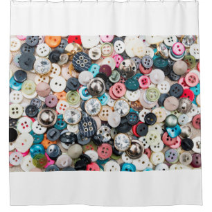 A lot of colourful sewing buttons of different col shower curtain