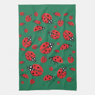 A lot of Ladybugs Lucky Pattern Green Tea Towel
