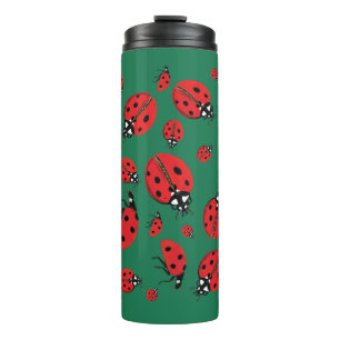 A lot of Ladybugs Lucky Pattern Green Thermal Tumbler