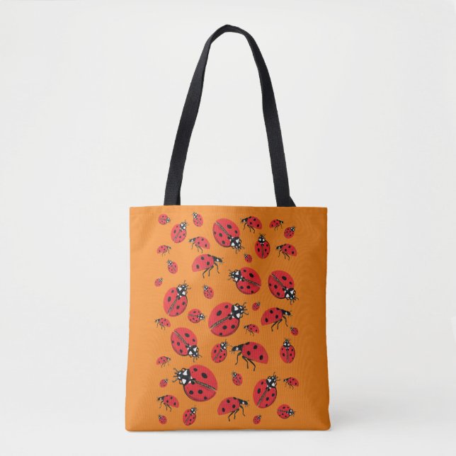 A lot of Ladybugs Lucky Pattern Orange Tote Bag (Front)