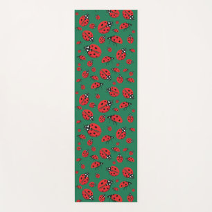 A lot of Red Ladybugs Lucky Pattern Green Yoga Mat