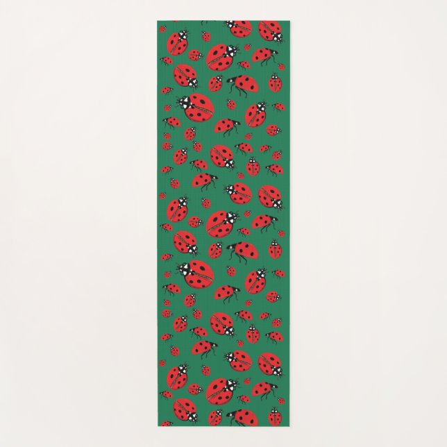 A lot of Red Ladybugs Lucky Pattern Green Yoga Mat (Front)