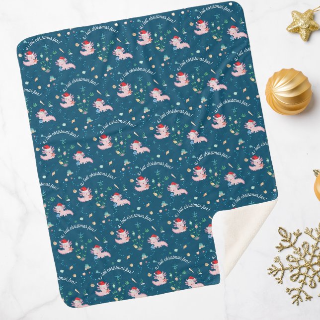 A Lotl Christmas Fun Cute Happy Santa Axolotl Sherpa Blanket (Creator Uploaded)