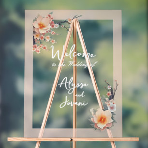 A Love Blossoming Under the Cherry Trees Acrylic Sign