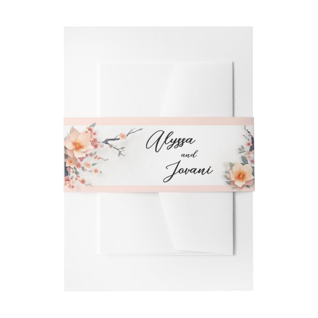 A Love Blossoming Under the Cherry Trees Invitation Belly Band (Front Example)