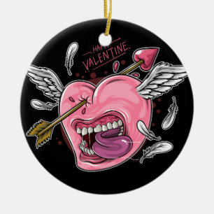 a love heart with lips and wings that are hit by l ceramic tree decoration