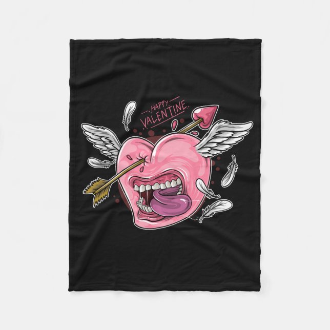 a love heart with lips and wings that are hit by l fleece blanket (Front)