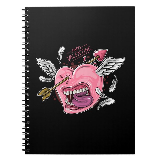 a love heart with lips and wings that are hit by l notebook (Front)