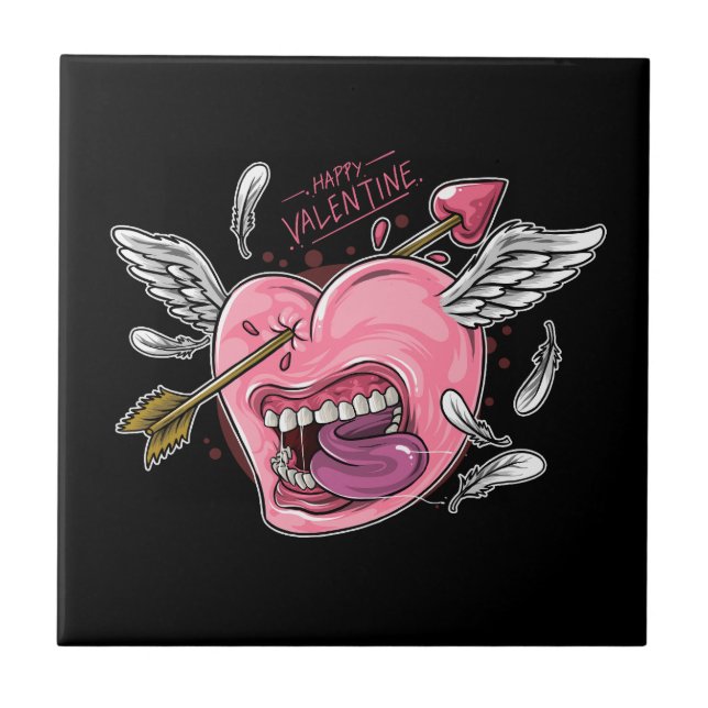 a love heart with lips and wings that are hit by l tile (Front)